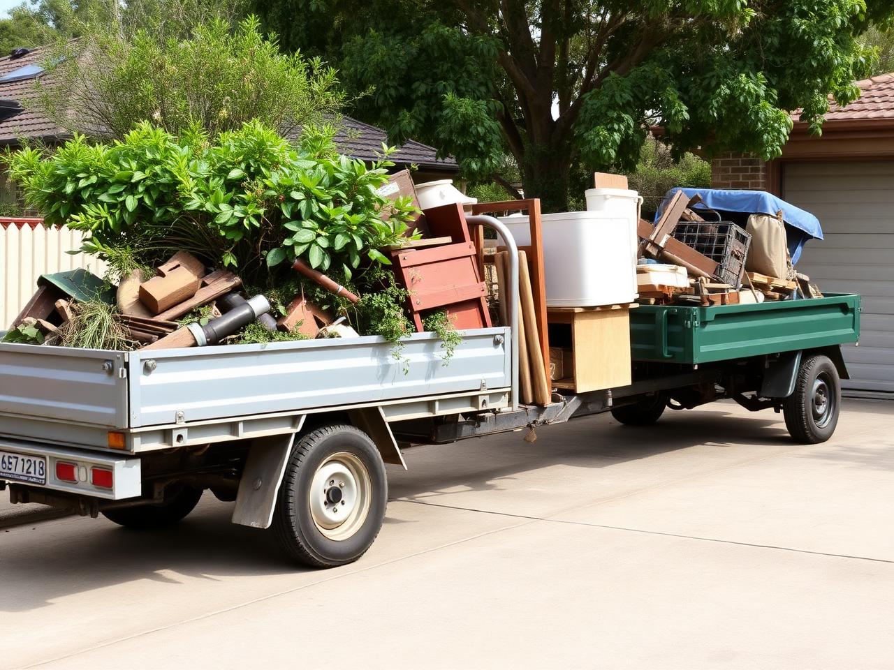 Trailer loaded with green waste and old furniture ready for the tip